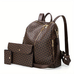 3pcs Women's Backpack Crossbody Handbag Wallet Set Argyle Backpack