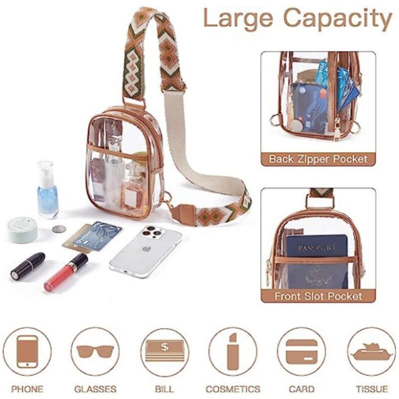 Minimalist Transparent Sling Bag Zipper Chest Bag Geometric Strap