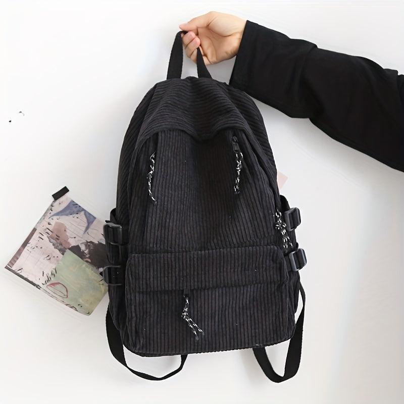 Solid Corduroy Backpack Women's Schoolbag with Sheep Pendant