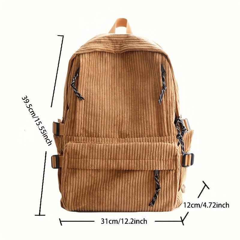 Solid Corduroy Backpack Women's Schoolbag with Sheep Pendant