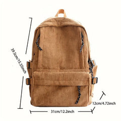 Solid Corduroy Backpack Women's Schoolbag with Sheep Pendant
