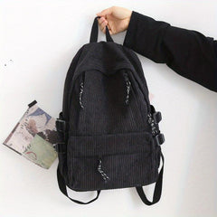 Solid Corduroy Backpack Women's Schoolbag with Sheep Pendant
