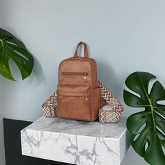 Retro Solid Large Capacity Backpack PVC Wide Strap School Shopping Backpack