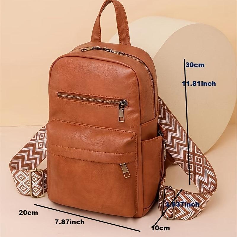 Retro Solid Large Capacity Backpack PVC Wide Strap School Shopping Backpack