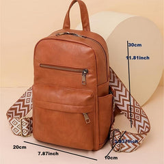Retro Solid Large Capacity Backpack PVC Wide Strap School Shopping Backpack