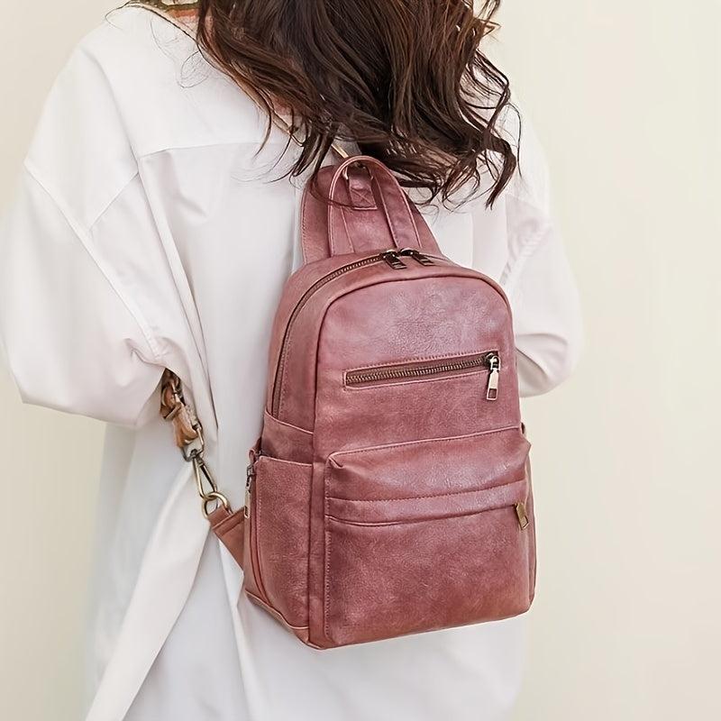 Retro Solid Large Capacity Backpack PVC Wide Strap School Shopping Backpack
