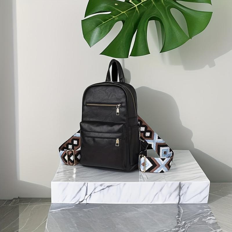 Retro Solid Large Capacity Backpack PVC Wide Strap School Shopping Backpack