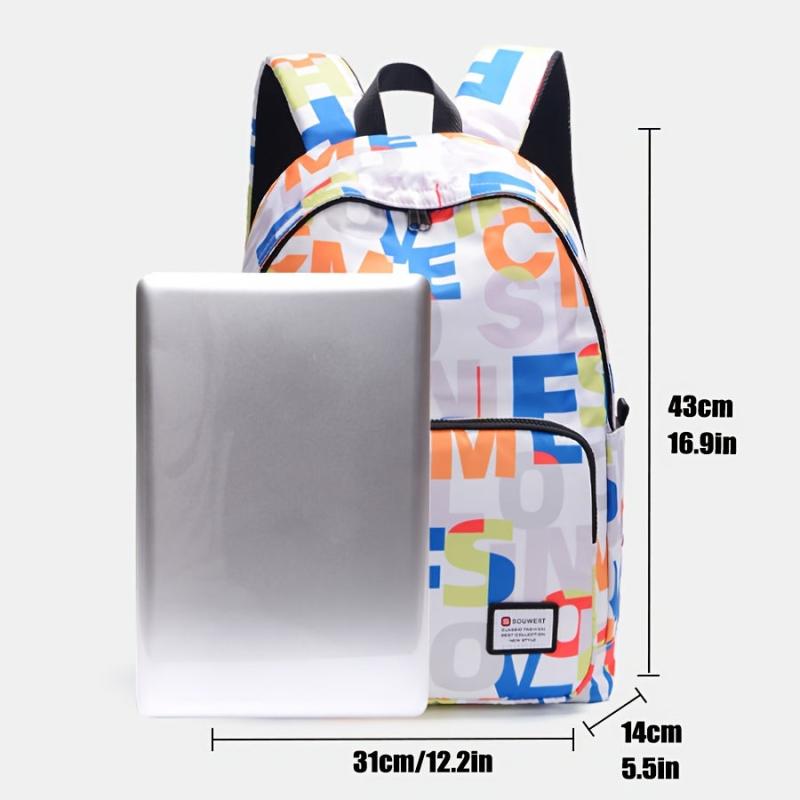 Letter Pattern Large Capacity Travel Laptop Backpack