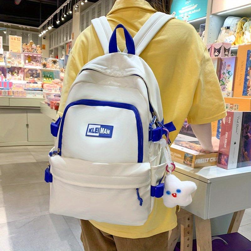 Solid Backpack With Pendant Preppy Students Schoolbag