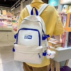 Solid Backpack With Pendant Preppy Students Schoolbag