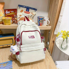 Solid Backpack With Pendant Preppy Students Schoolbag