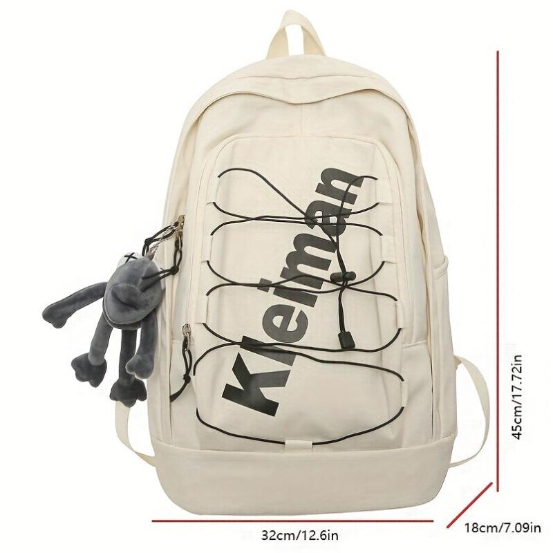 Solid Backpack With Pendant Preppy Students Schoolbag