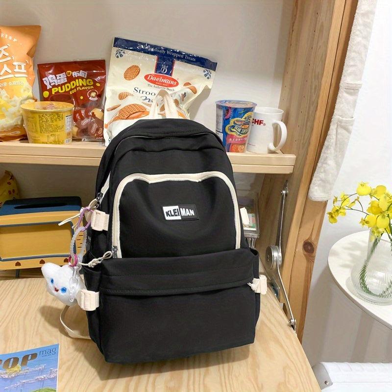 Solid Backpack With Pendant Preppy Students Schoolbag