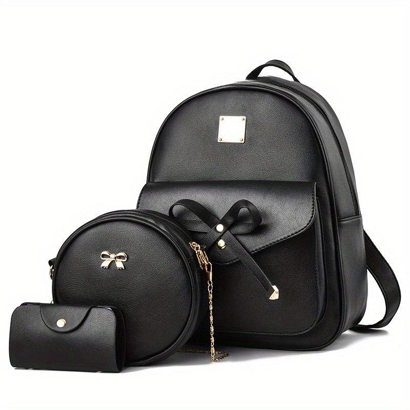 3pcs Women's Backpack Set with Crossbody Bag - Solid High end Backpack