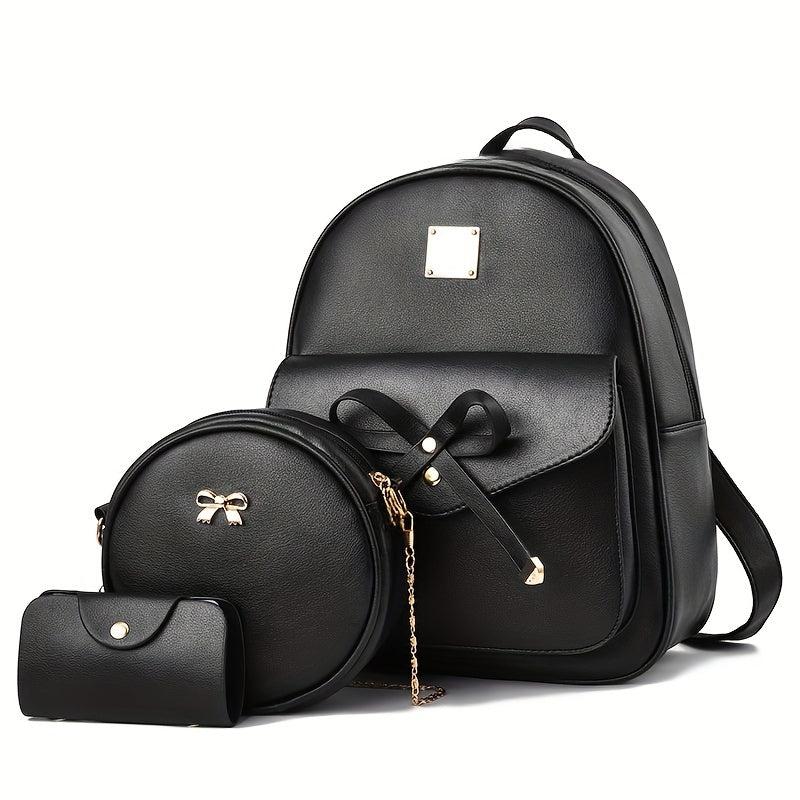 3pcs Women's Backpack Set with Crossbody Bag - Solid High end Backpack