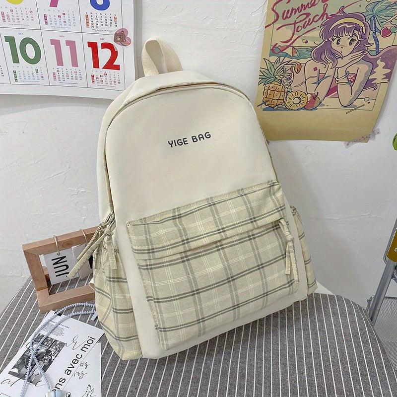 Plaid Pattern Backpack for Students, Preppy Style School Bag