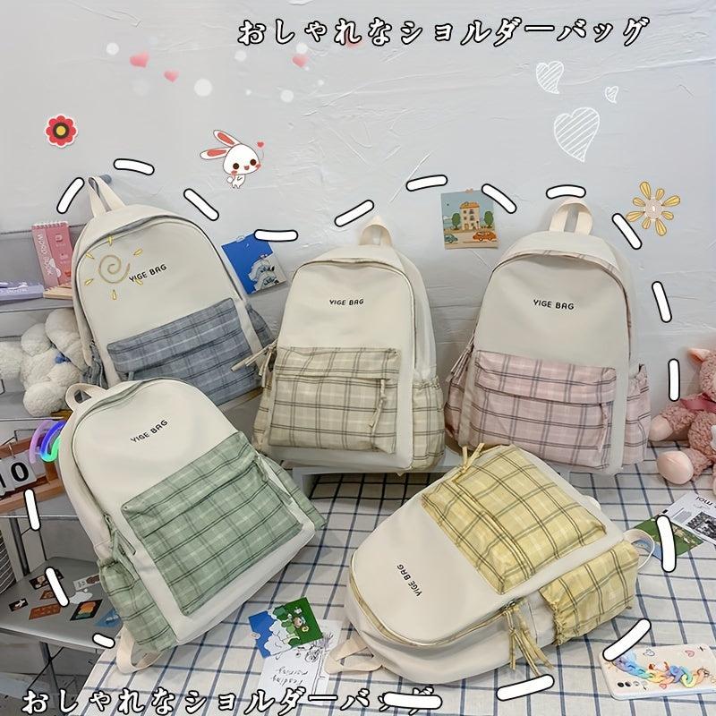Plaid Pattern Backpack for Students, Preppy Style School Bag