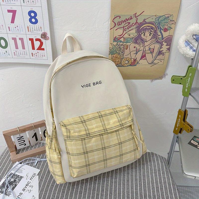 Plaid Pattern Backpack for Students, Preppy Style School Bag