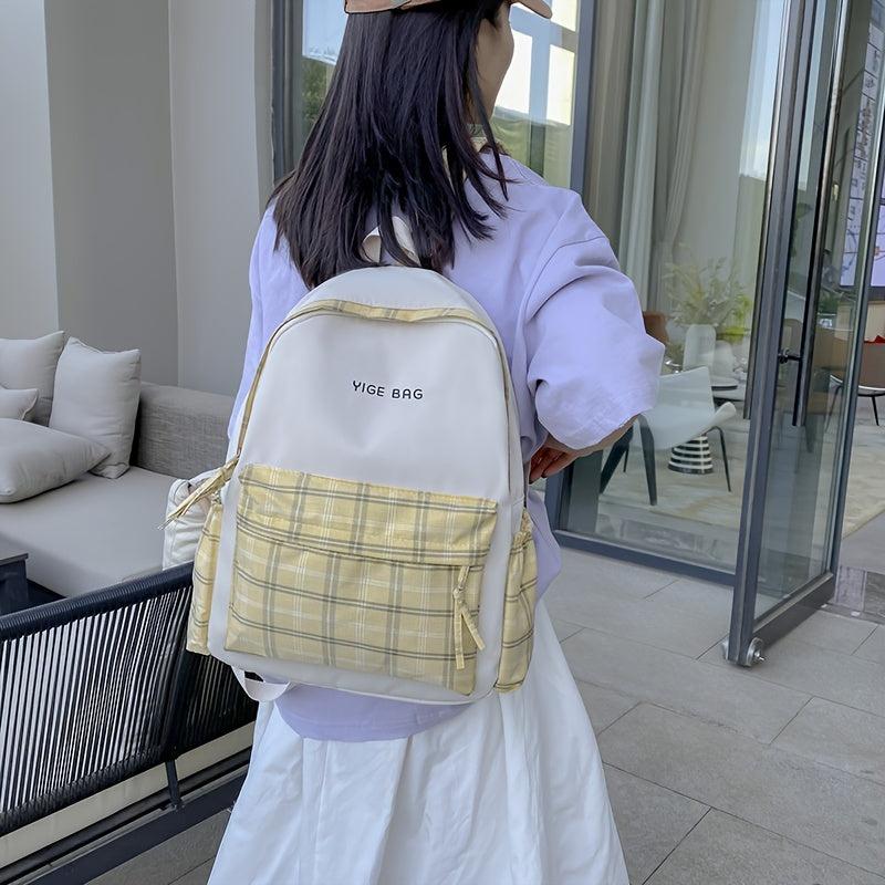Plaid Pattern Backpack for Students, Preppy Style School Bag