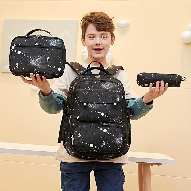 3pcs Starry Sky Cartoon Backpack Lunch Bag Pencil Case Set