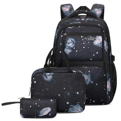 3pcs Starry Sky Cartoon Backpack Lunch Bag Pencil Case Set