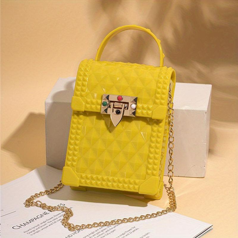 Solid Buckle Shoulder Bag Argyle Mini Crossbody Bag Metal Chain