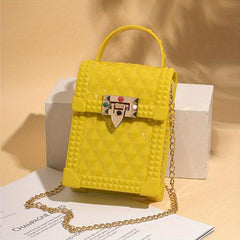 Solid Buckle Shoulder Bag Argyle Mini Crossbody Bag Metal Chain