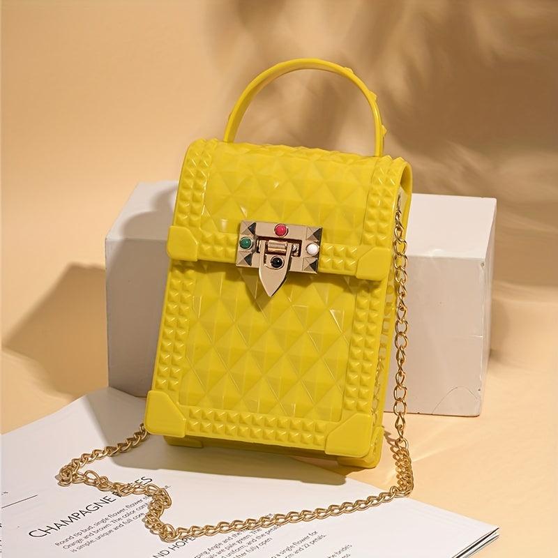 Solid Buckle Shoulder Bag Argyle Mini Crossbody Bag Metal Chain
