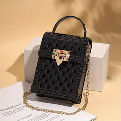 Solid Buckle Shoulder Bag Argyle Mini Crossbody Bag Metal Chain