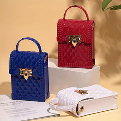 Solid Buckle Shoulder Bag Argyle Mini Crossbody Bag Metal Chain