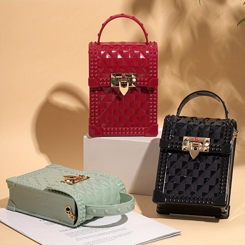 Solid Buckle Shoulder Bag Argyle Mini Crossbody Bag Metal Chain