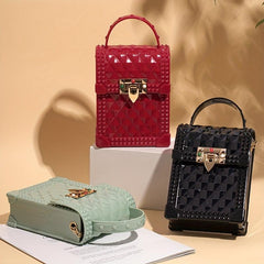Solid Buckle Shoulder Bag Argyle Mini Crossbody Bag Metal Chain