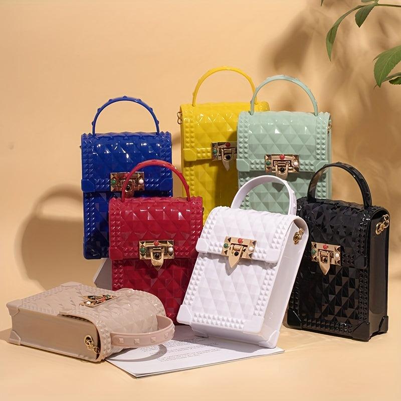 Solid Buckle Shoulder Bag Argyle Mini Crossbody Bag Metal Chain