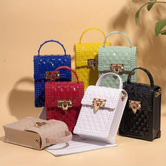 Solid Buckle Shoulder Bag Argyle Mini Crossbody Bag Metal Chain