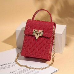 Solid Buckle Shoulder Bag Argyle Mini Crossbody Bag Metal Chain