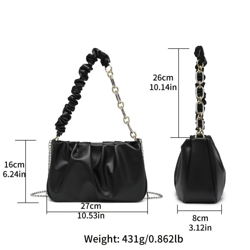 Minimalist Ruched Shoulder Purse Chain Strap Women