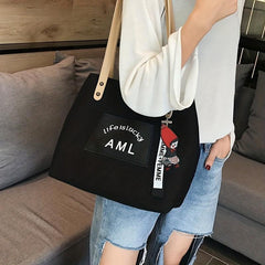 Letter Patch Decor Tote Bag Canvas Shoulder Bag Women's Handbag