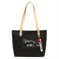 Letter Patch Decor Tote Bag Canvas Shoulder Bag Women's Handbag