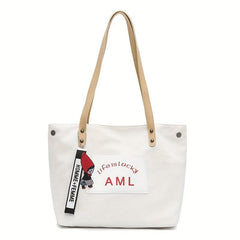 Letter Patch Decor Tote Bag Canvas Shoulder Bag Women's Handbag