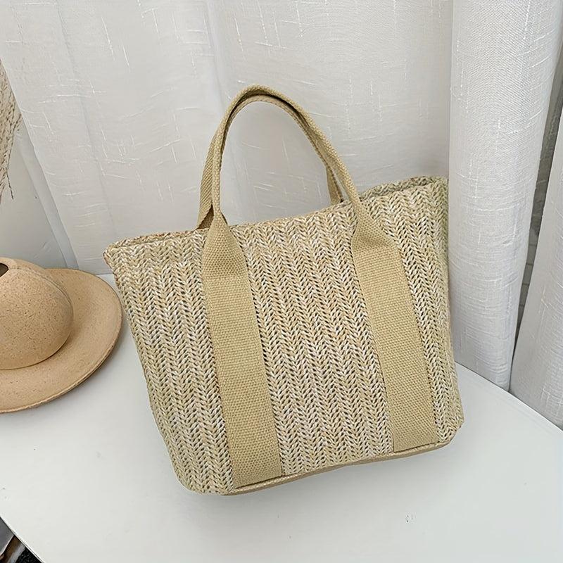 Boho Style Straw Woven Tote Bag Small Braided Shoulder Bag