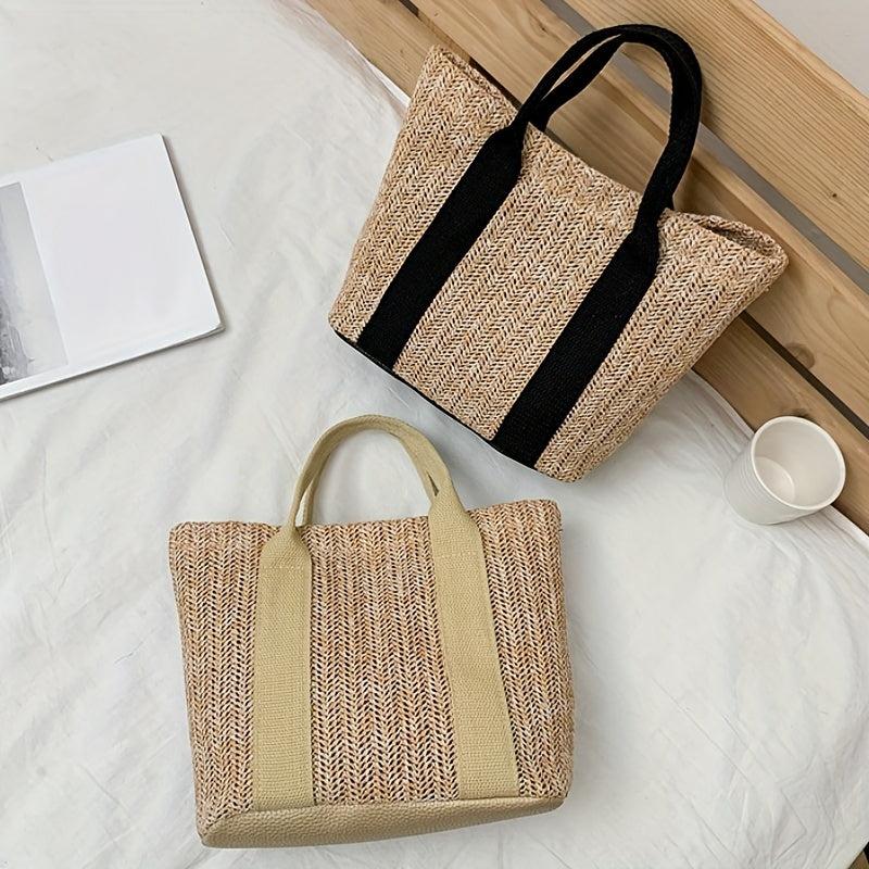 Boho Style Straw Woven Tote Bag Small Braided Shoulder Bag