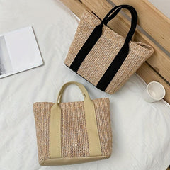 Boho Style Straw Woven Tote Bag Small Braided Shoulder Bag