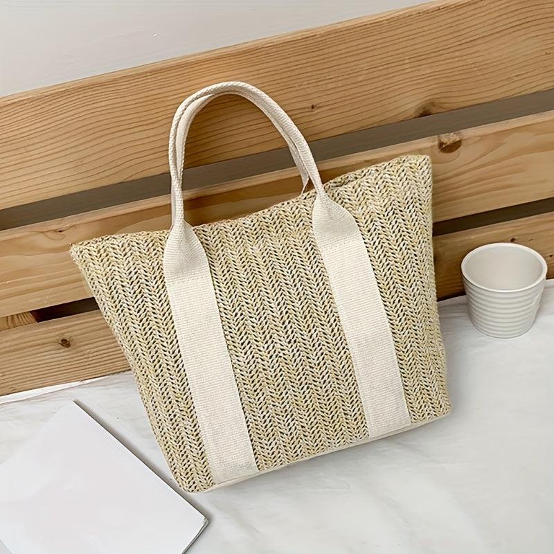 Boho Style Straw Woven Tote Bag Small Braided Shoulder Bag