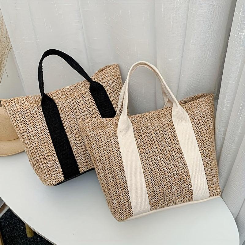 Boho Style Straw Woven Tote Bag Small Braided Shoulder Bag