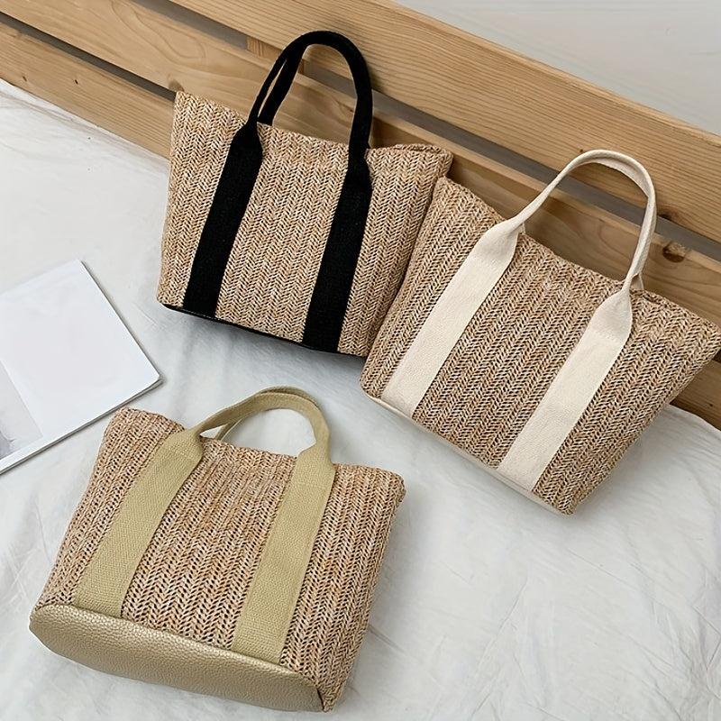 Boho Style Straw Woven Tote Bag Small Braided Shoulder Bag