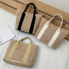 Boho Style Straw Woven Tote Bag Small Braided Shoulder Bag