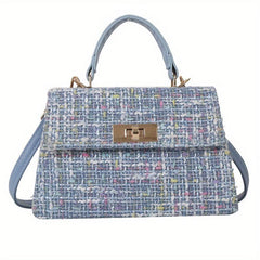 Plaid Crossbody Satchel Bag PU Leather Textured Box Bag
