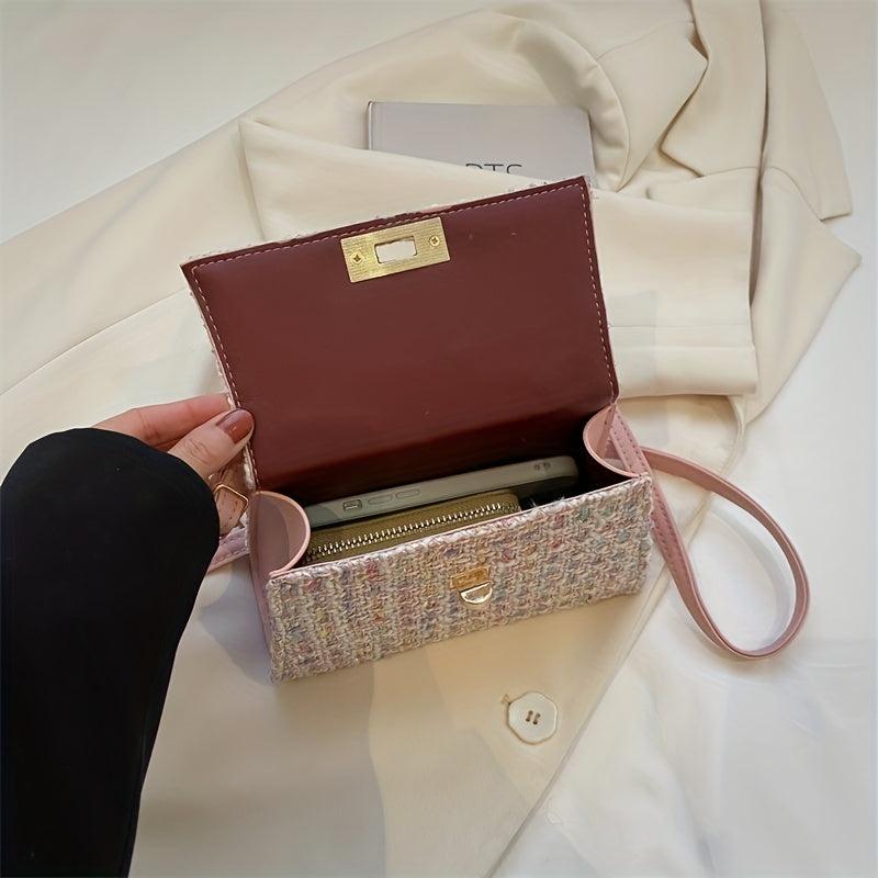 Plaid Crossbody Satchel Bag PU Leather Textured Box Bag