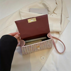 Plaid Crossbody Satchel Bag PU Leather Textured Box Bag