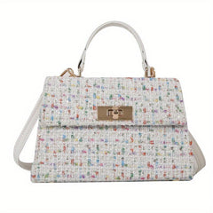 Plaid Crossbody Satchel Bag PU Leather Textured Box Bag